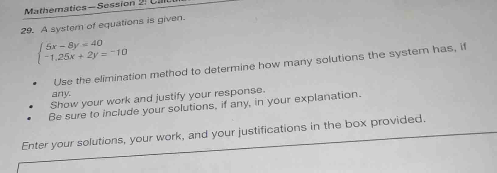 mathematics—session 2: 29. a system of equations is given. \\(\\begin{c…