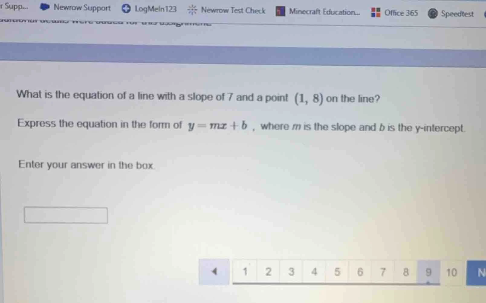 what is the equation of a line with a slope of 7 and a point (1, 8) on …