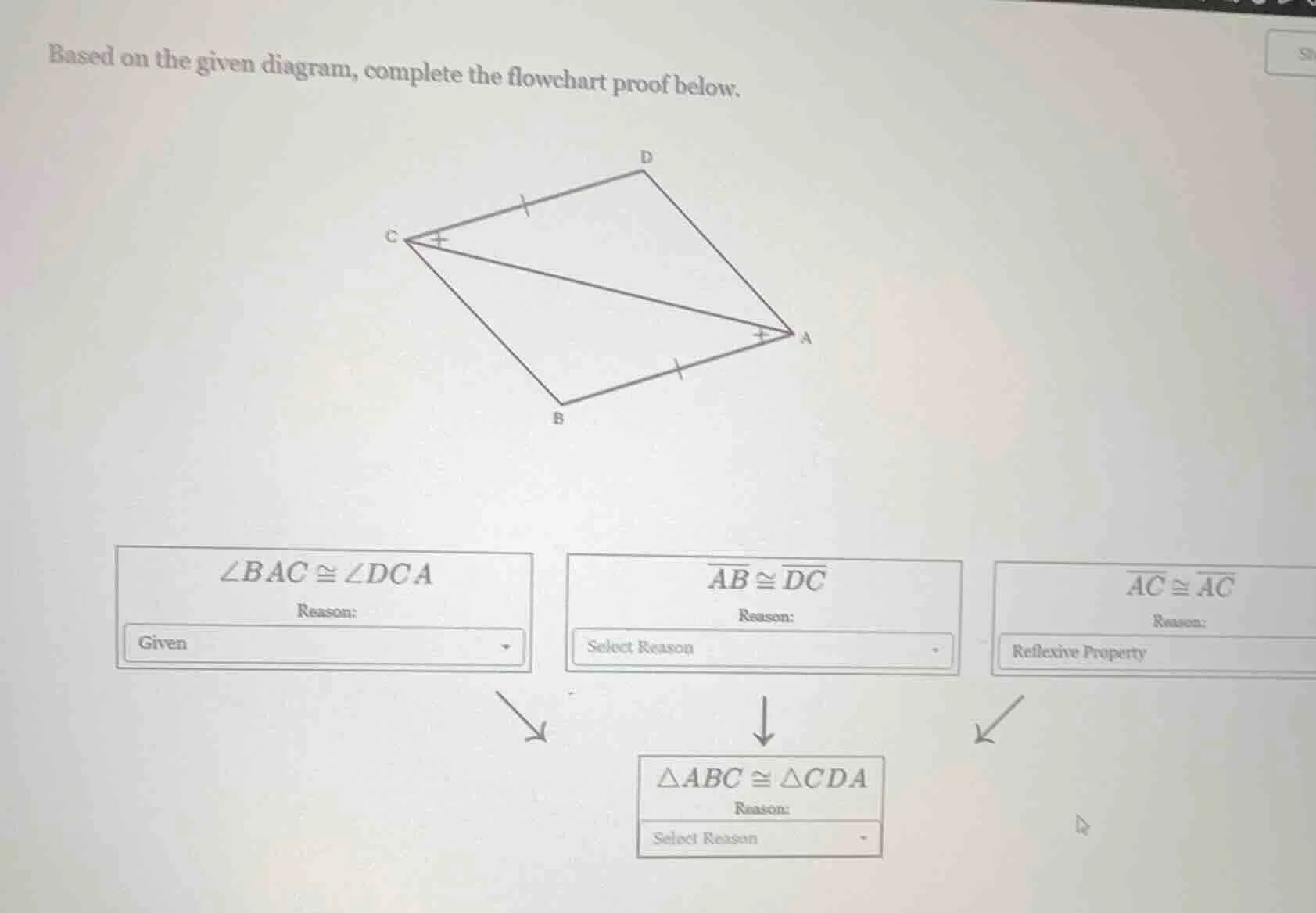 based on the given diagram, complete the flowchart proof below. ∠bac ≅ …