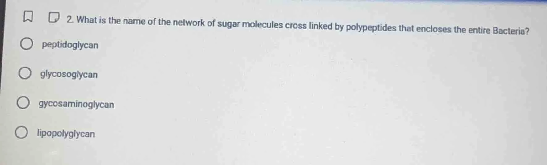 2. what is the name of the network of sugar molecules cross linked by p…
