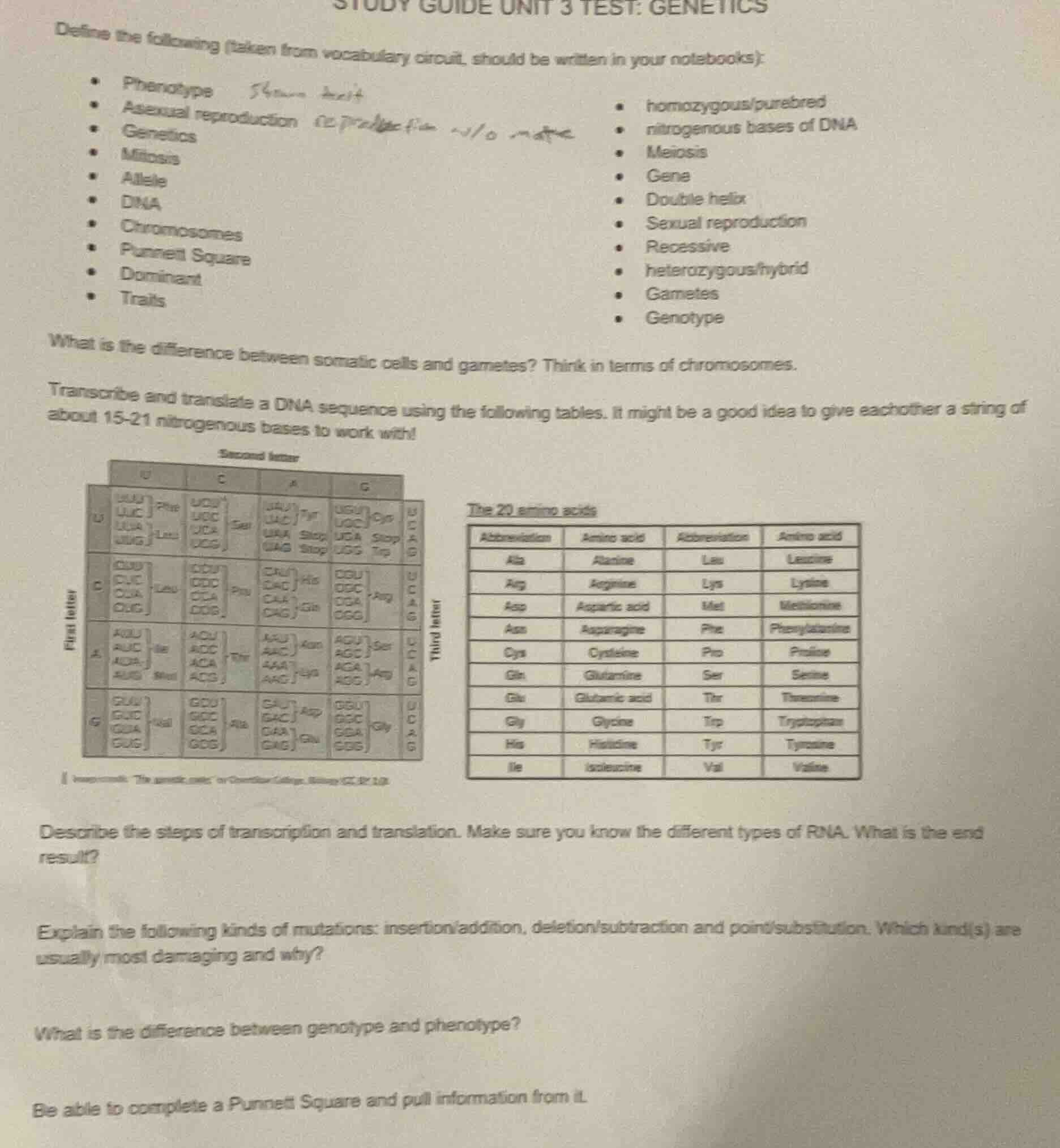 study guide unit 3 test: genetics define the following (taken from voca…