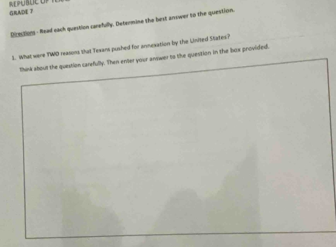 republic of texas grade 7 directions - read each question carefully. de…
