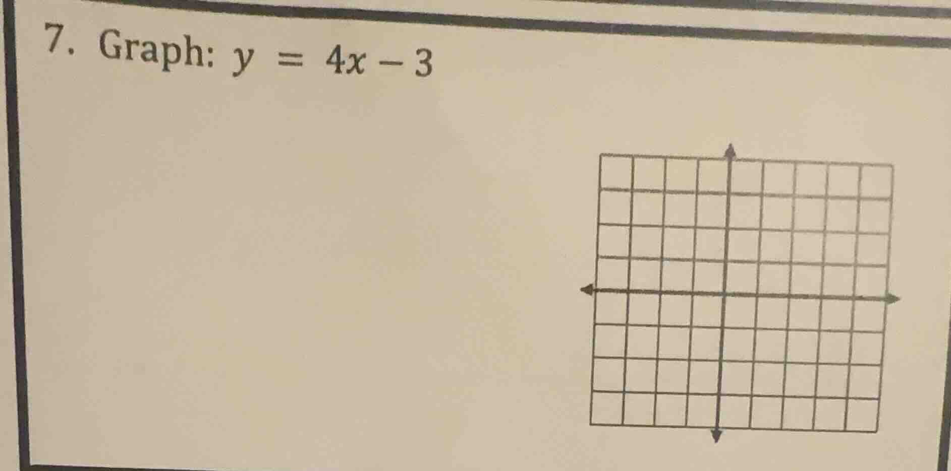 7. graph: $y = 4x - 3$