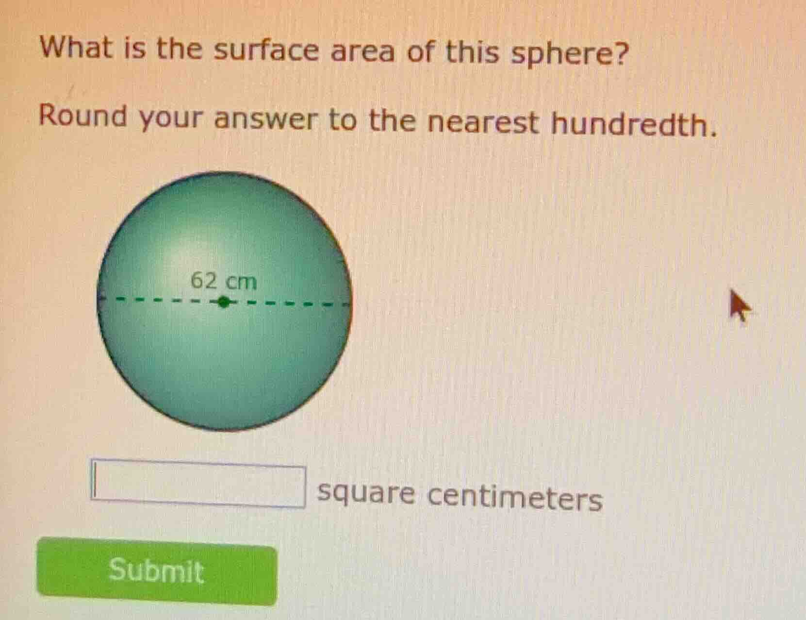 what is the surface area of this sphere? round your answer to the neare…