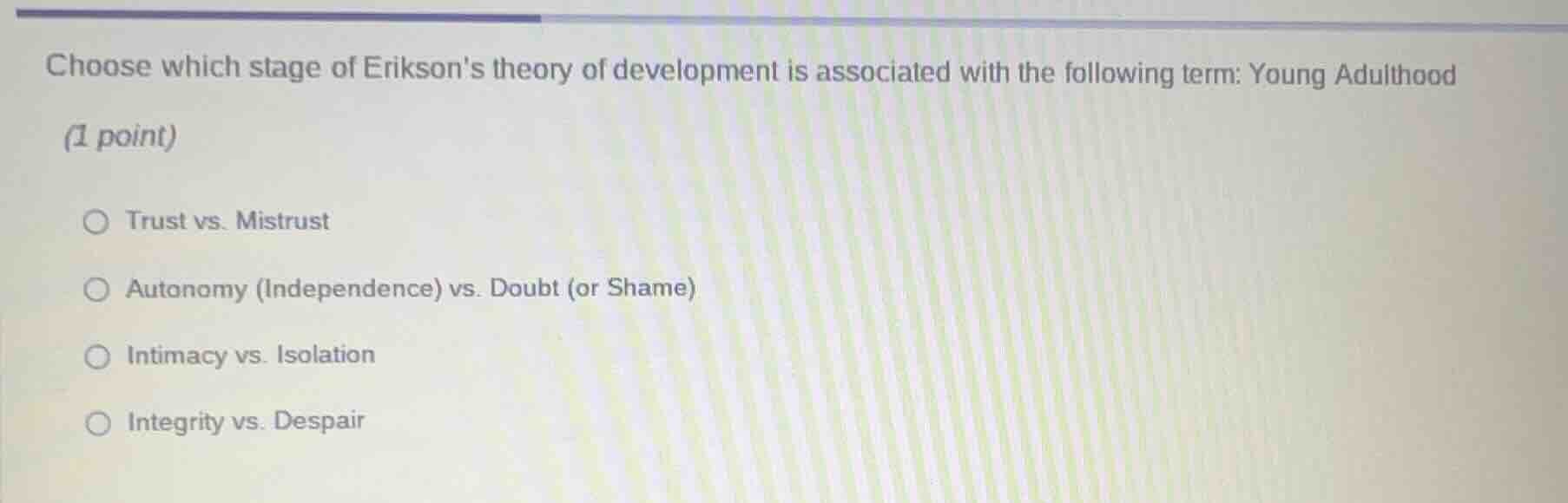 choose which stage of eriksons theory of development is associated with…