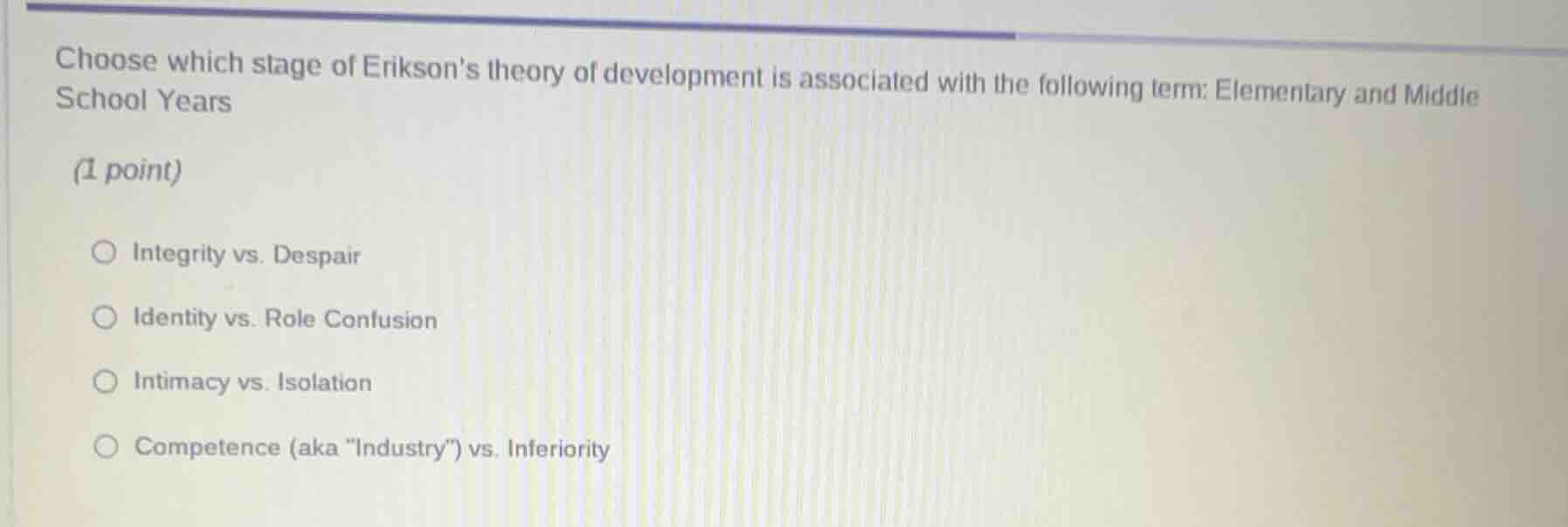 choose which stage of eriksons theory of development is associated with…
