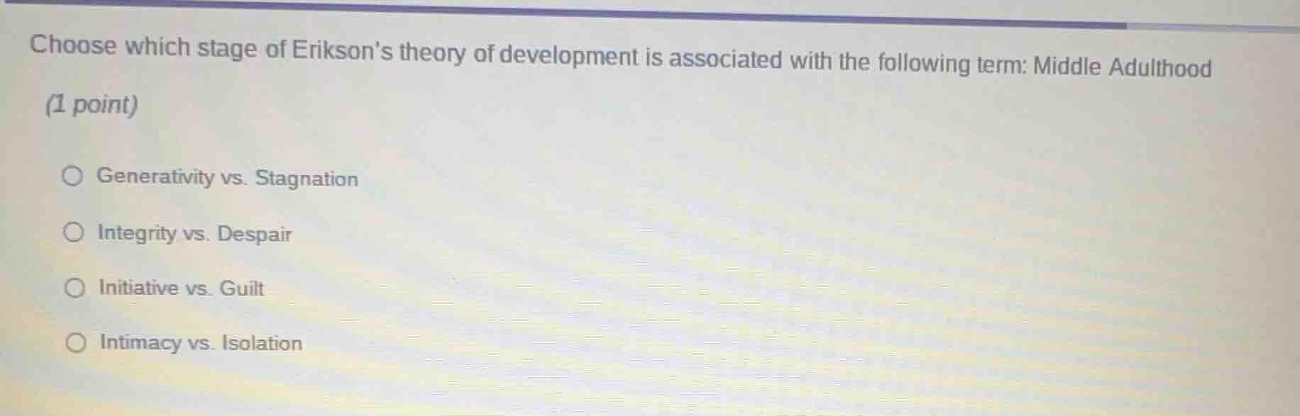 choose which stage of eriksons theory of development is associated with…