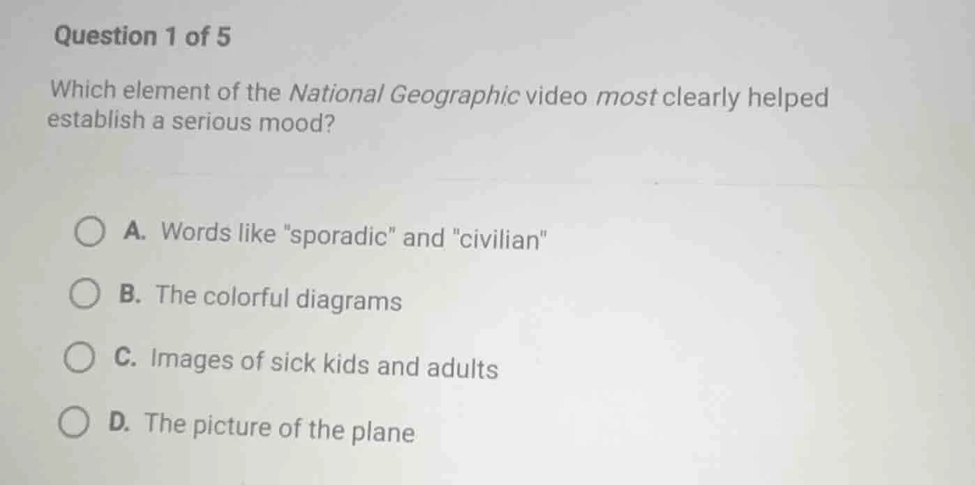 question 1 of 5 which element of the national geographic video most cle…
