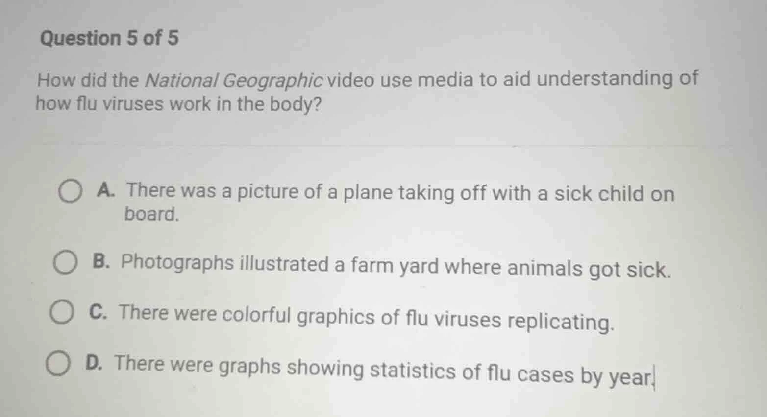 question 5 of 5 how did the national geographic video use media to aid …