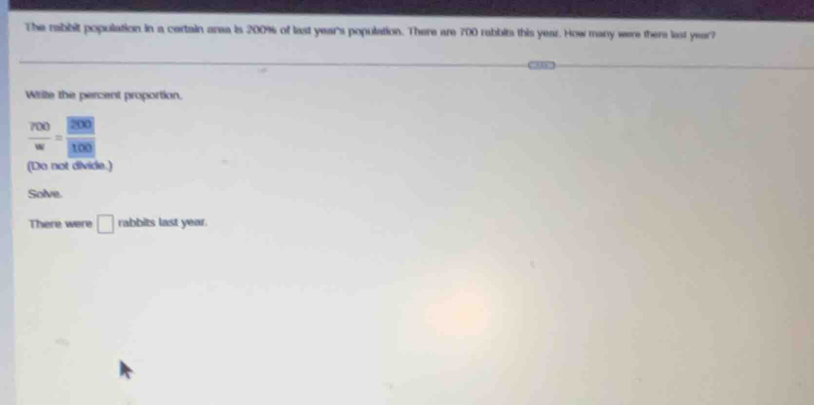 the rabbit population in a certain area is 200% of last years populatio…