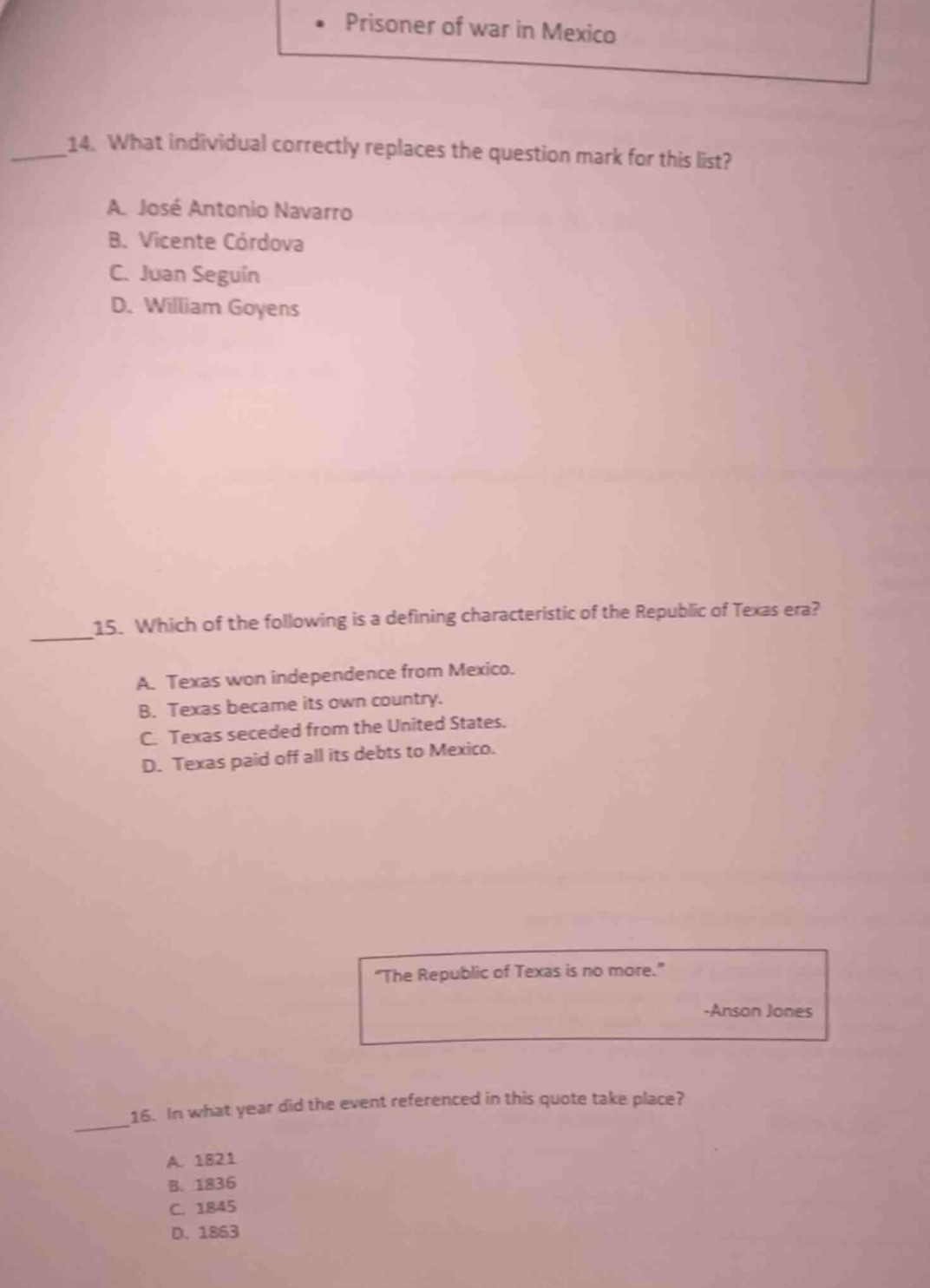 • prisoner of war in mexico ____14. what individual correctly replaces …
