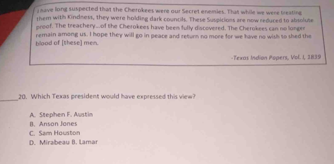 i have long suspected that the cherokees were our secret enemies. that …