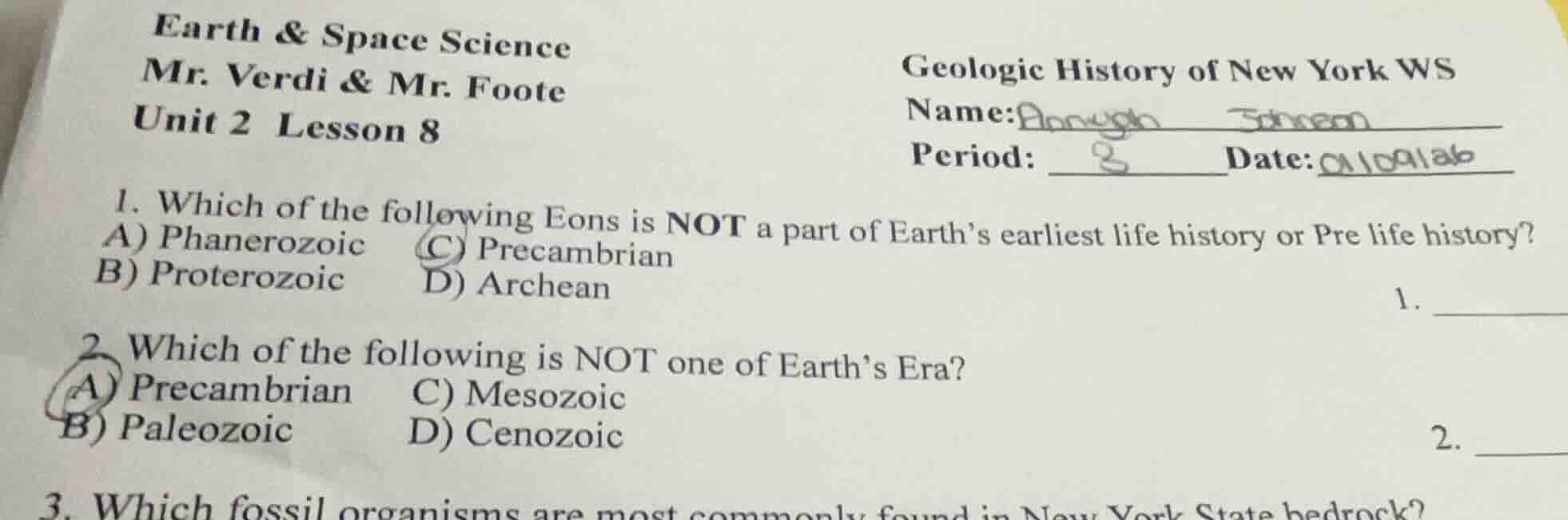 earth & space science mr. verdi & mr. foote unit 2 lesson 8 geologic hi…