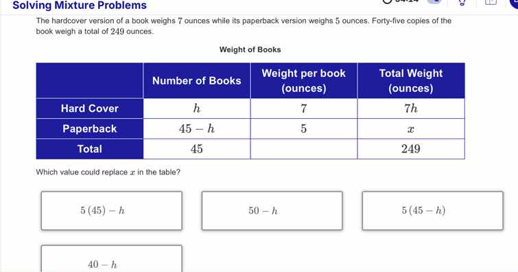 solving mixture problems the hardcover version of a book weighs 7 ounce…