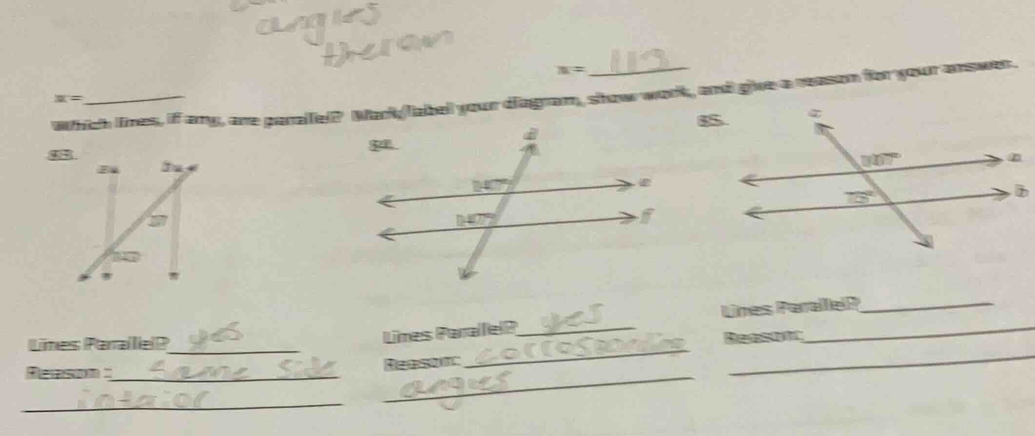 x = which lines, if any, are parallel? mark/label your diagram, show wo…