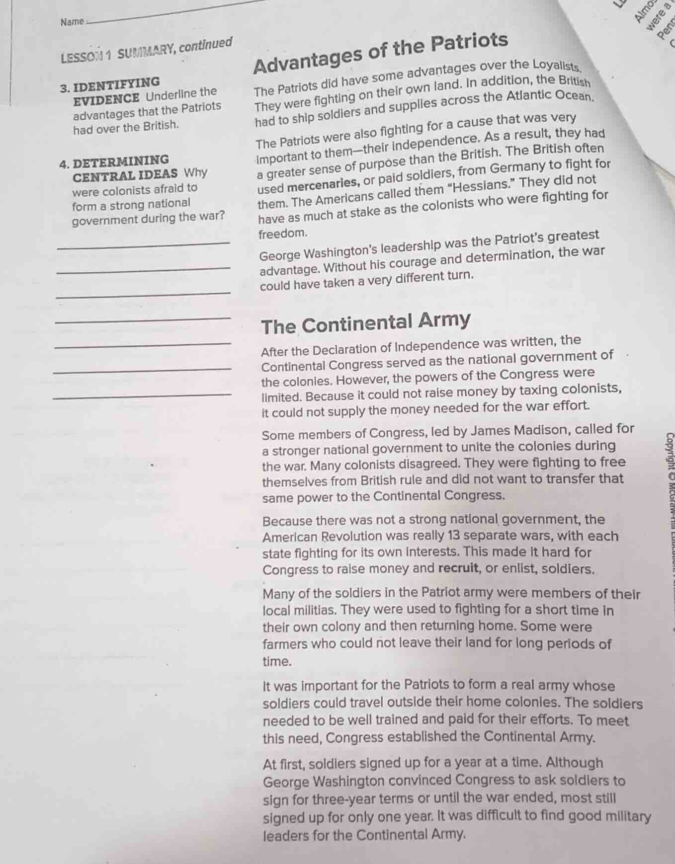 namelesson 1 summary, continued3. identifying evidence underline the ad…