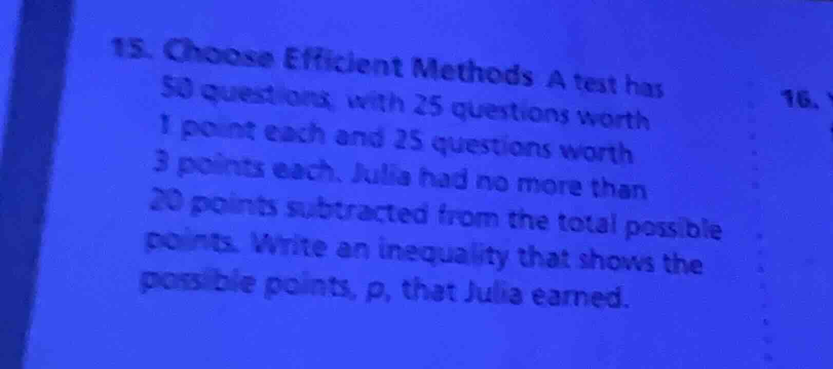 15. choose efficient methods a test has 50 questions, with 25 questions…