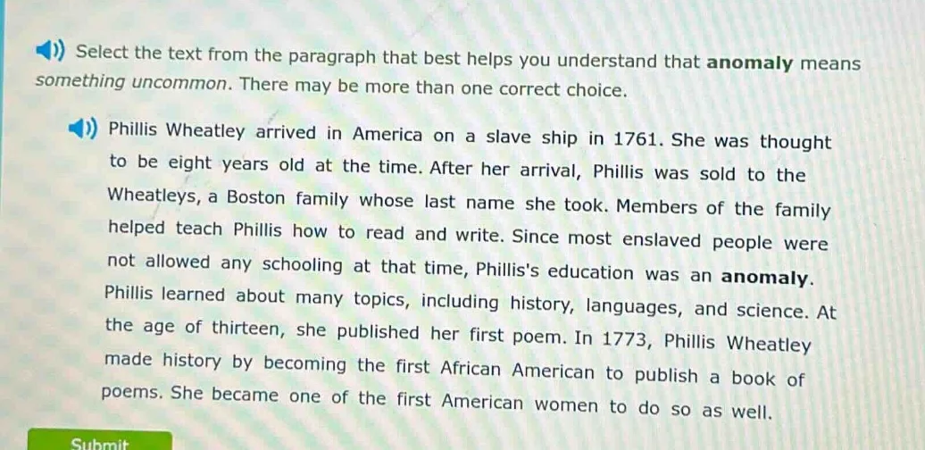 select the text from the paragraph that best helps you understand that …