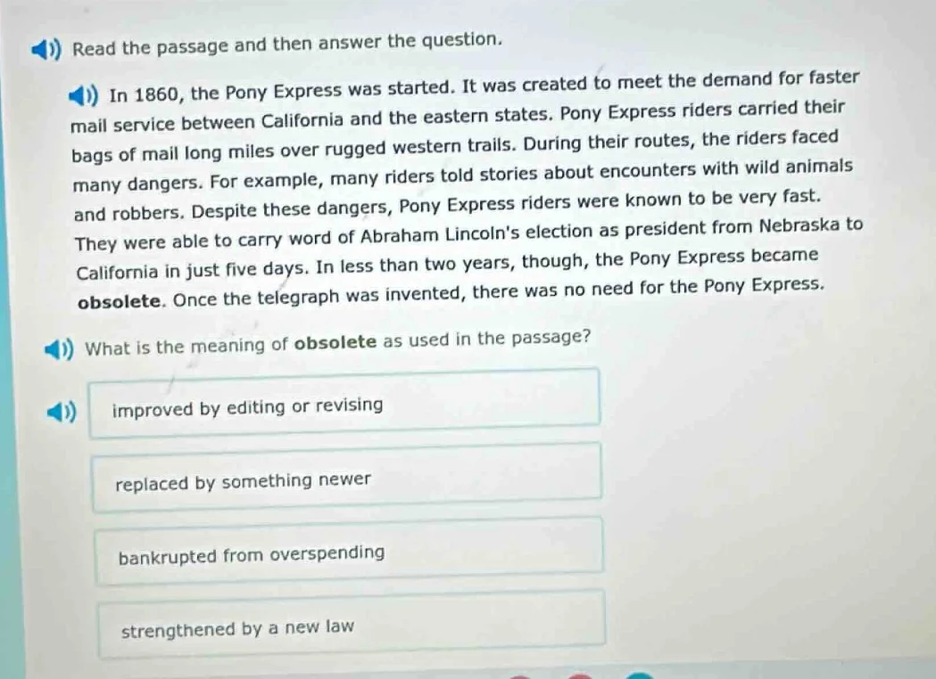 read the passage and then answer the question. in 1860, the pony expres…