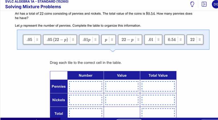 svlc algebra 1a - standard (15260) solving mixture problems ari has a t…