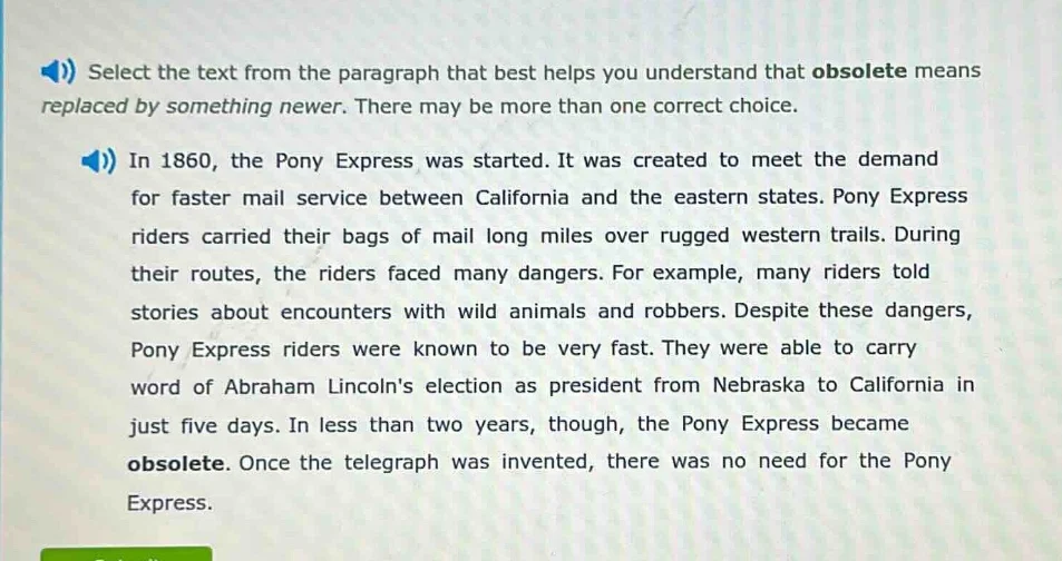 select the text from the paragraph that best helps you understand that …