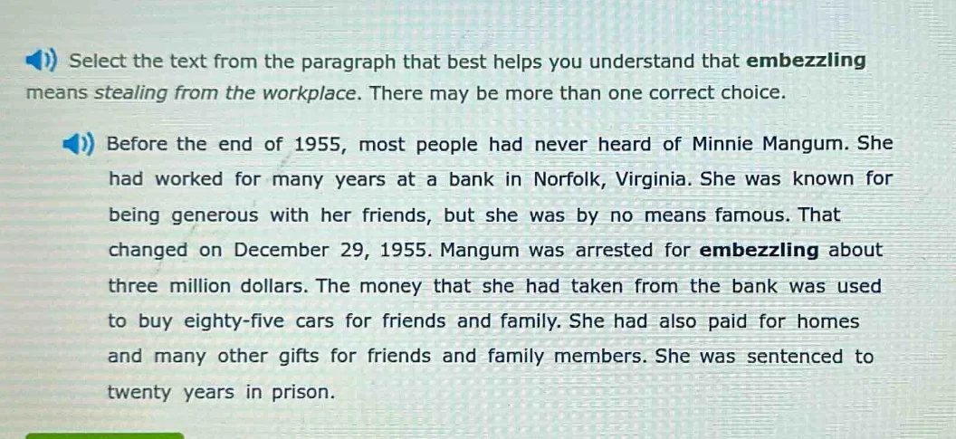 select the text from the paragraph that best helps you understand that …