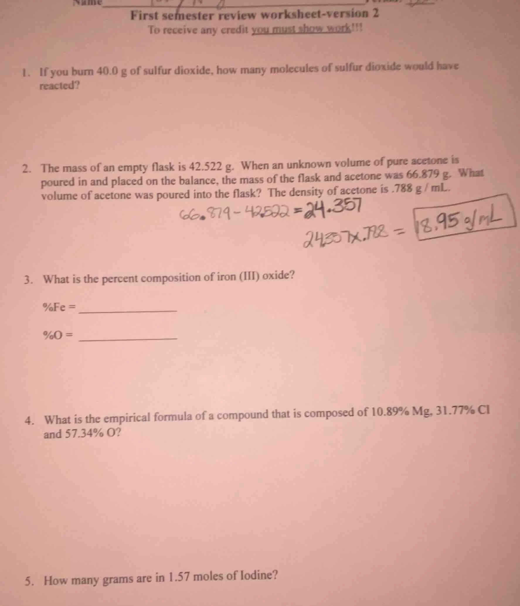 name______ first semester review worksheet-version 2 to receive any cre…