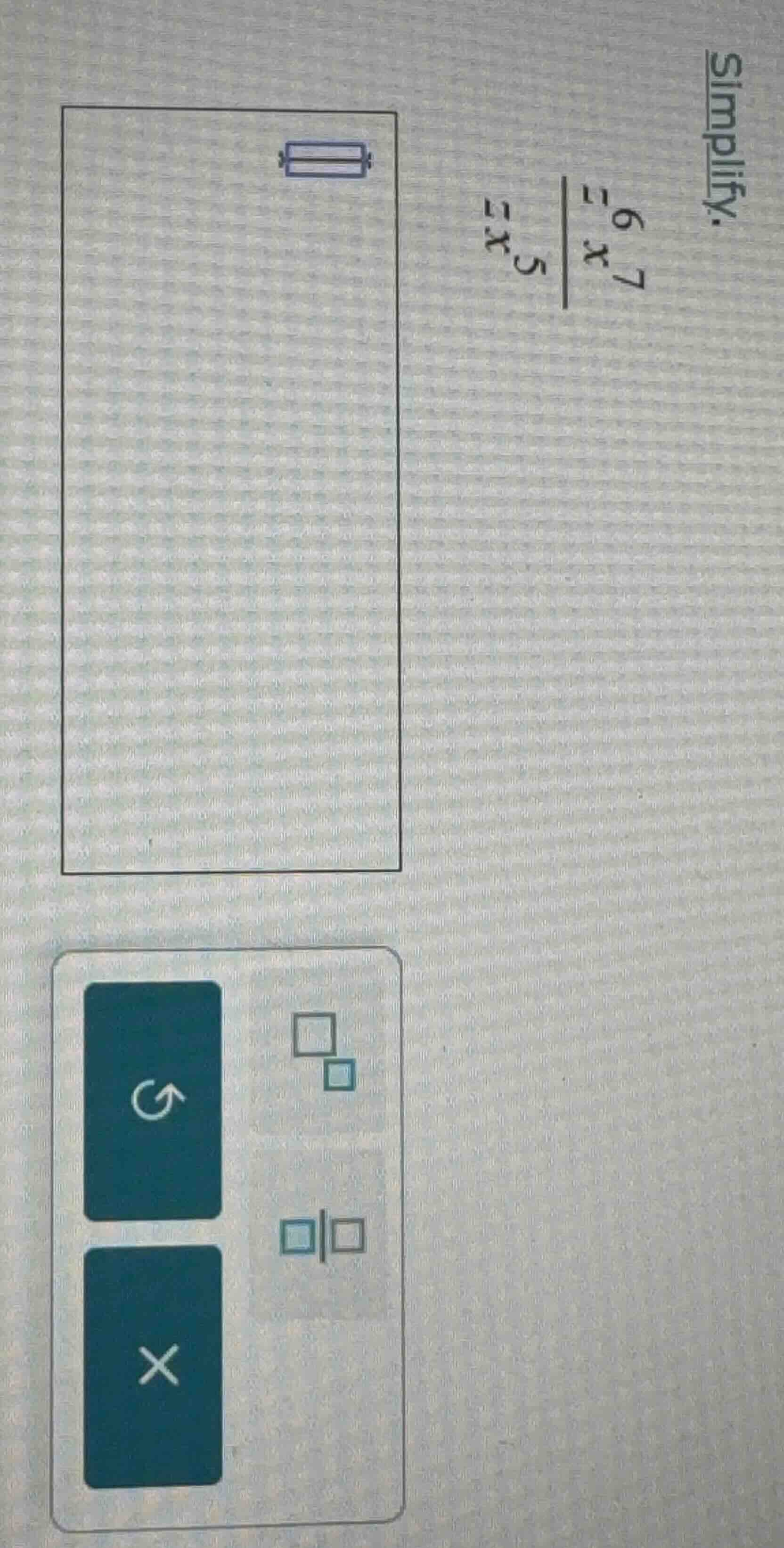 simplify. \\(\\frac{6x^{7}}{2x^{5}}\\)