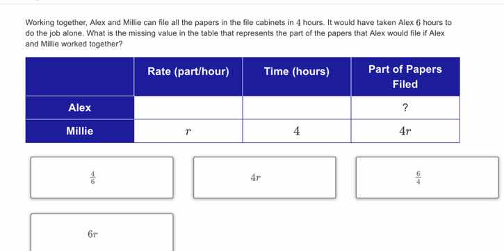working together, alex and millie can file all the papers in the file c…