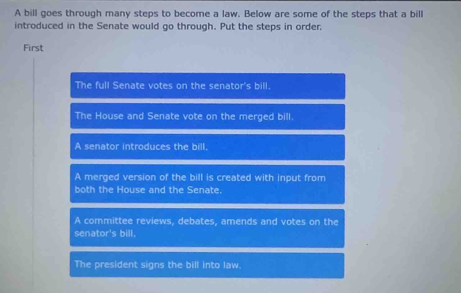 a bill goes through many steps to become a law. below are some of the s…