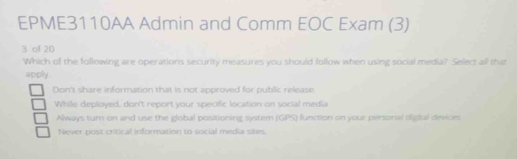 epme3110aa admin and comm eoc exam (3) 3 of 20 which of the following a…
