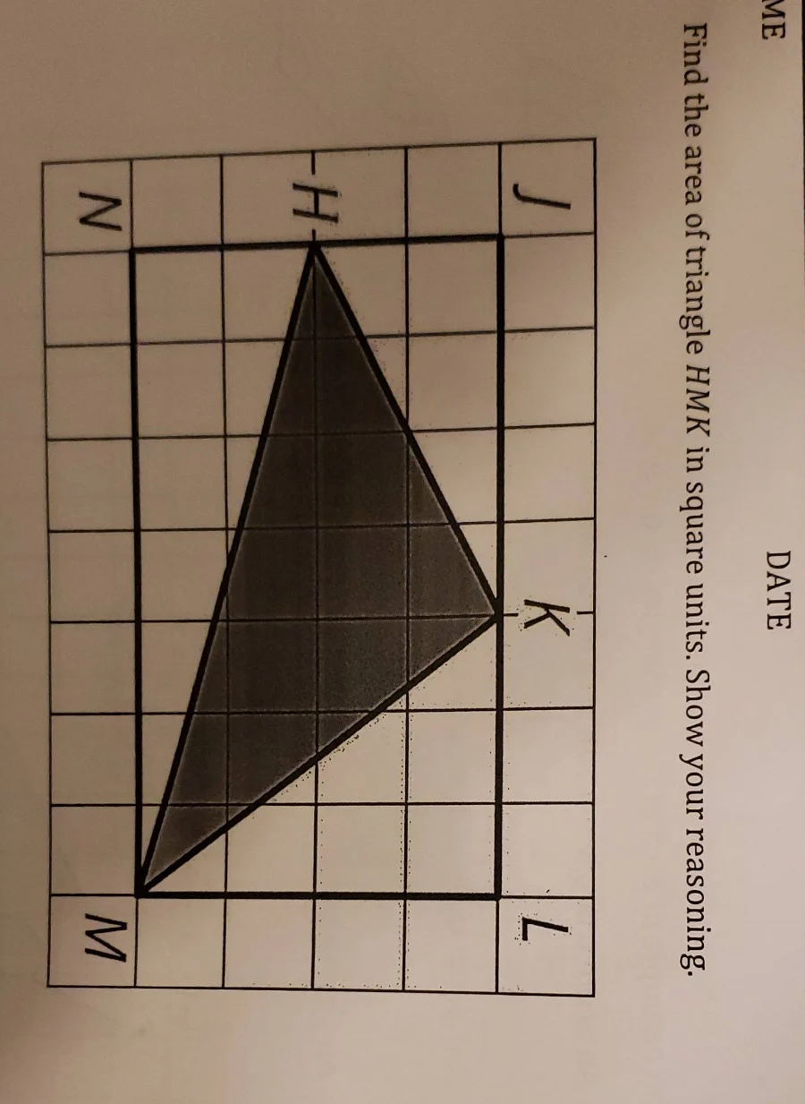 find the area of triangle hmk in square units. show your reasoning.
