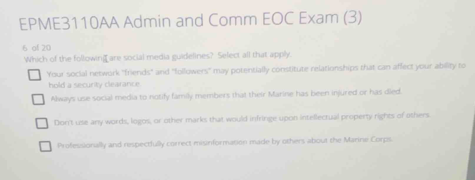 epme3110aa admin and comm eoc exam (3) 6 of 20 which of the following a…