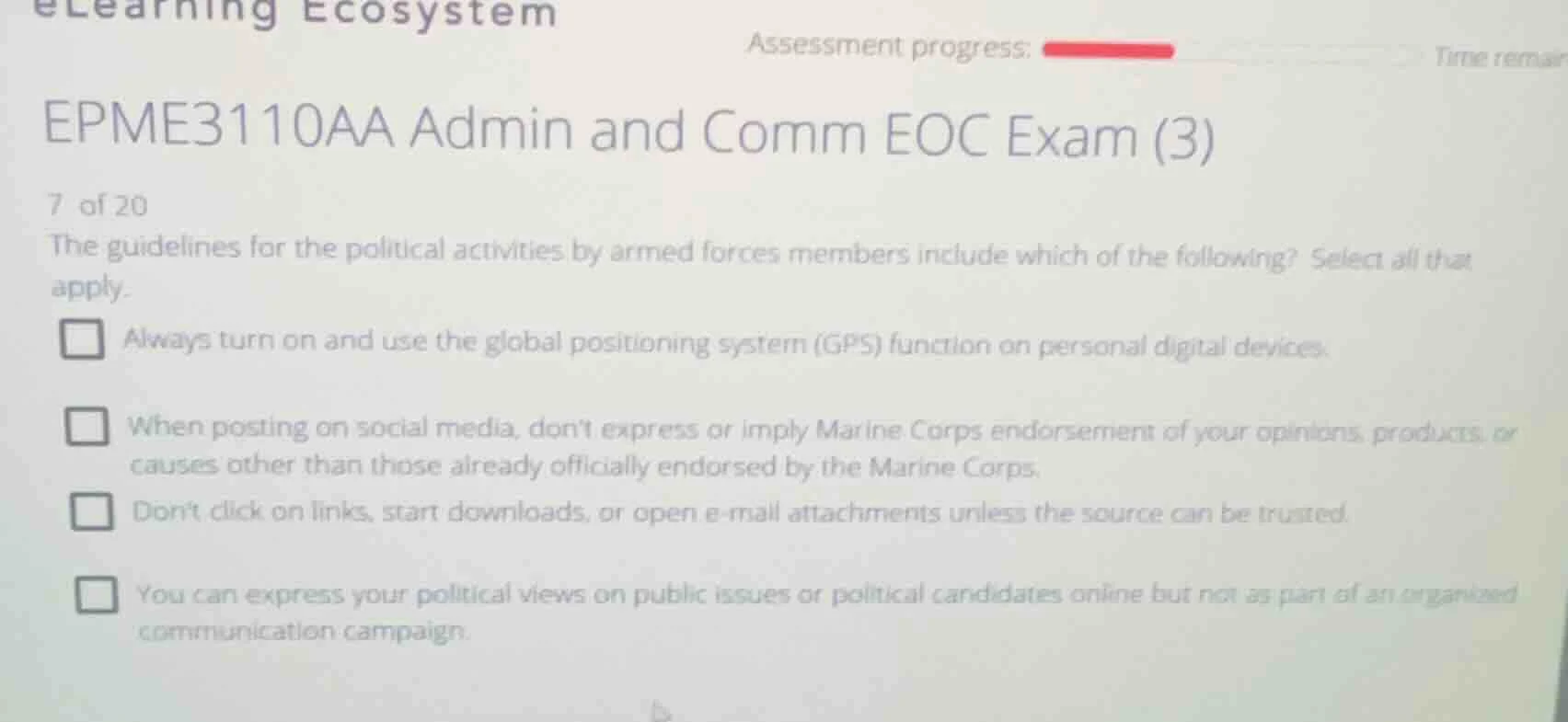 elearning ecosystem assessment progress: time remai epme3110aa admin an…