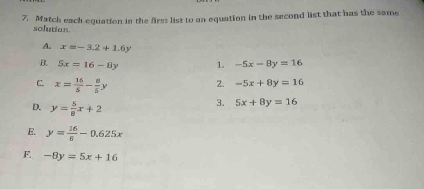 7. match each equation in the first list to an equation in the second l…