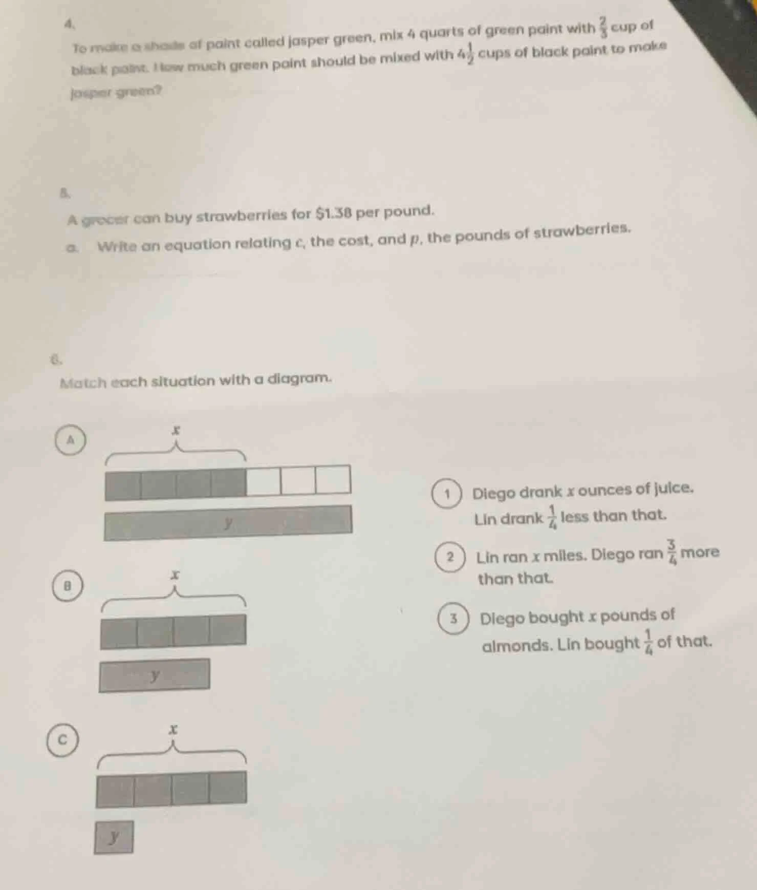 4. to make a shade of paint called jasper green, mix 4 quarts of green …