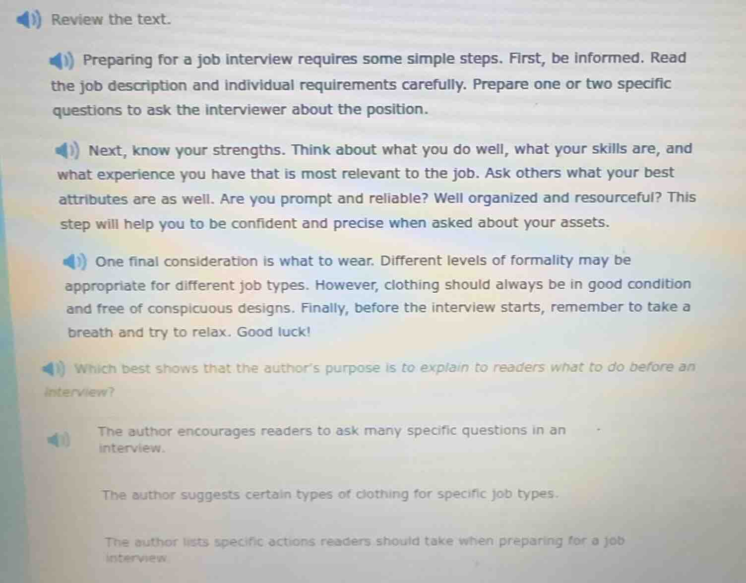 review the text. preparing for a job interview requires some simple ste…