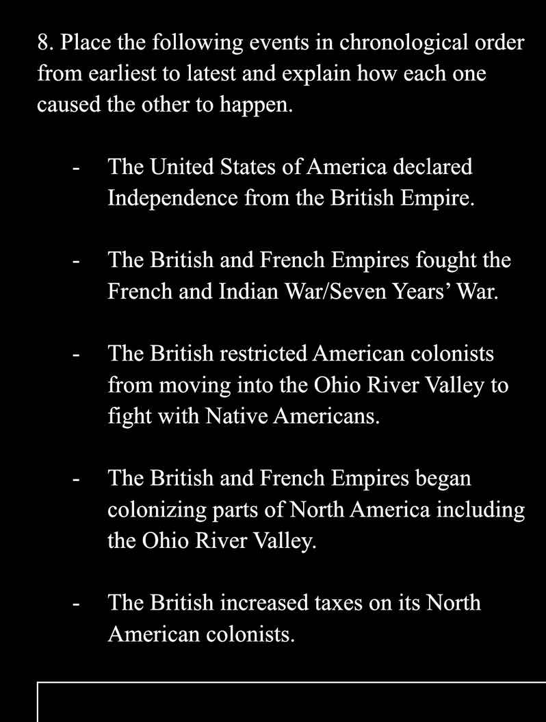 8. place the following events in chronological order from earliest to l…
