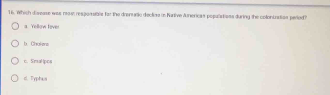 16. which disease was most responsible for the dramatic decline in nati…