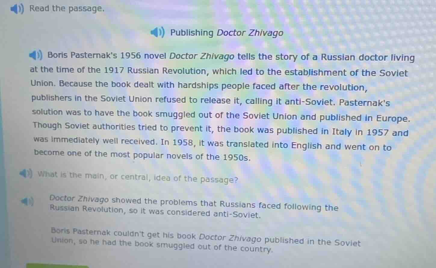 read the passage. publishing doctor zhivago boris pasternak’s 1956 nove…