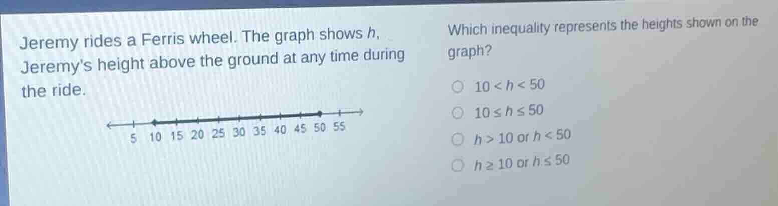jeremy rides a ferris wheel. the graph shows h, jeremy’s height above t…
