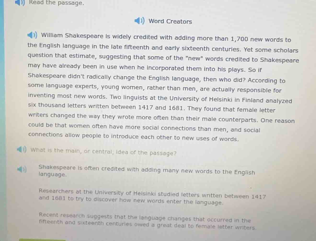 read the passage. word creators william shakespeare is widely credited …