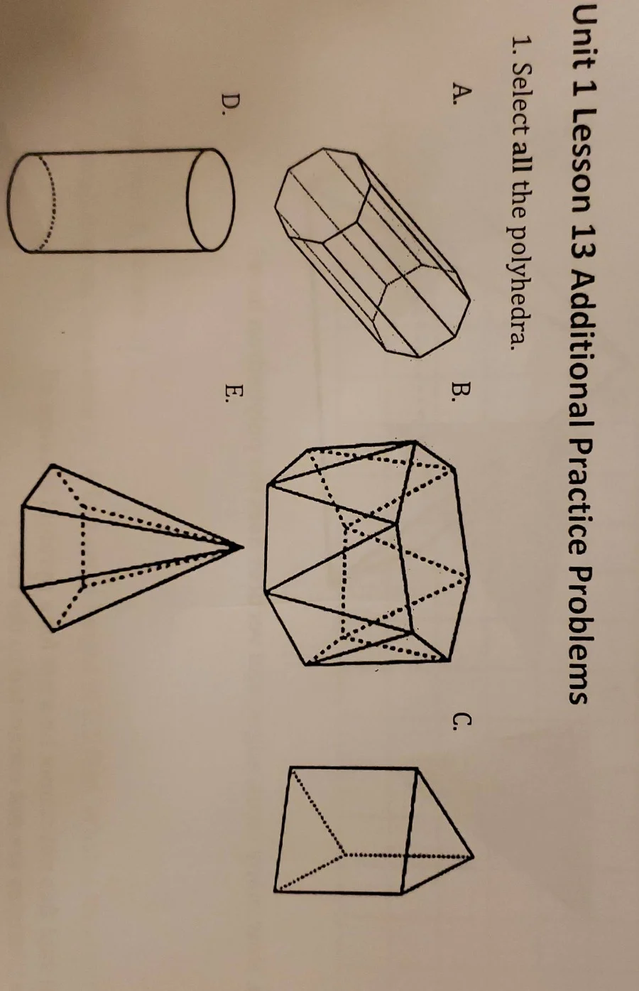 unit 1 lesson 13 additional practice problems 1. select all the polyhed…