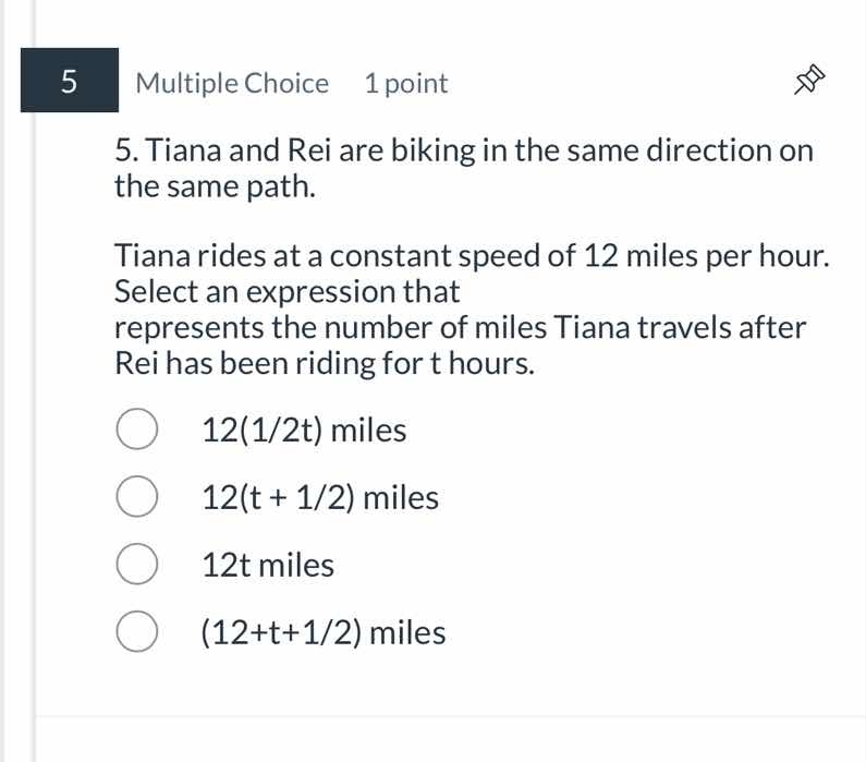 5. tiana and rei are biking in the same direction on the same path. tia…