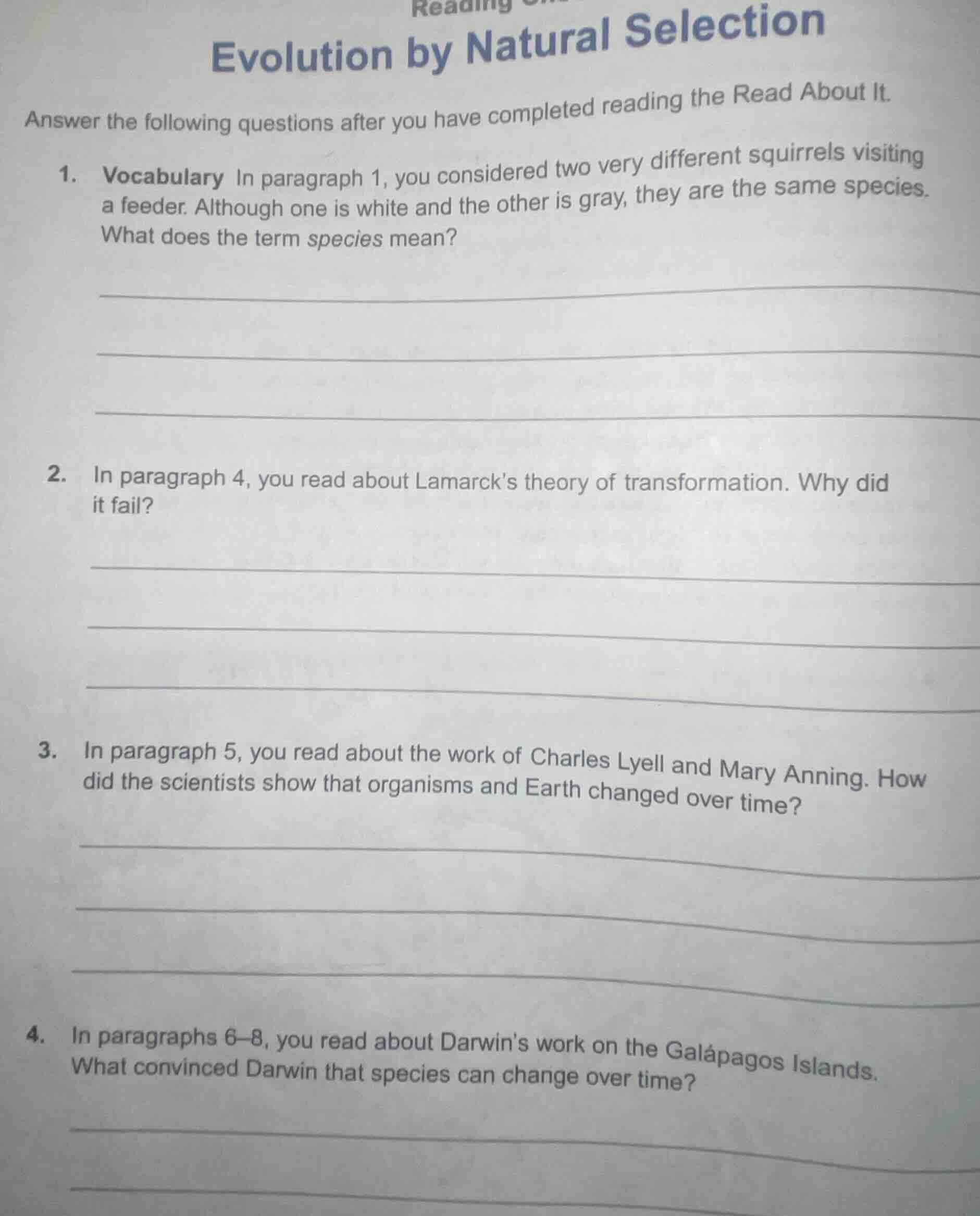 reading evolution by natural selection answer the following questions a…