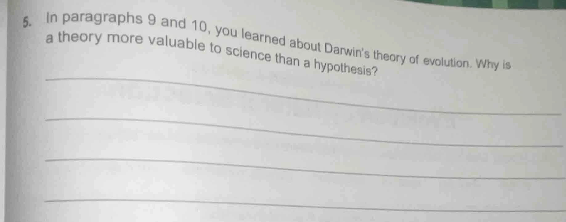 5. in paragraphs 9 and 10, you learned about darwins theory of evolutio…