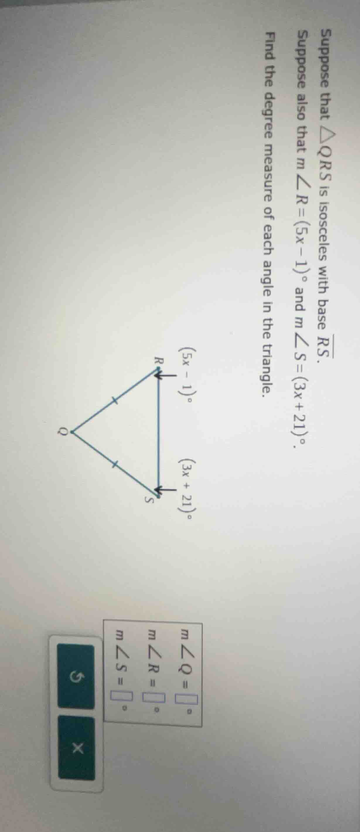 suppose that $\\triangle qrs$ is isosceles with base $\\overline{rs}$. …