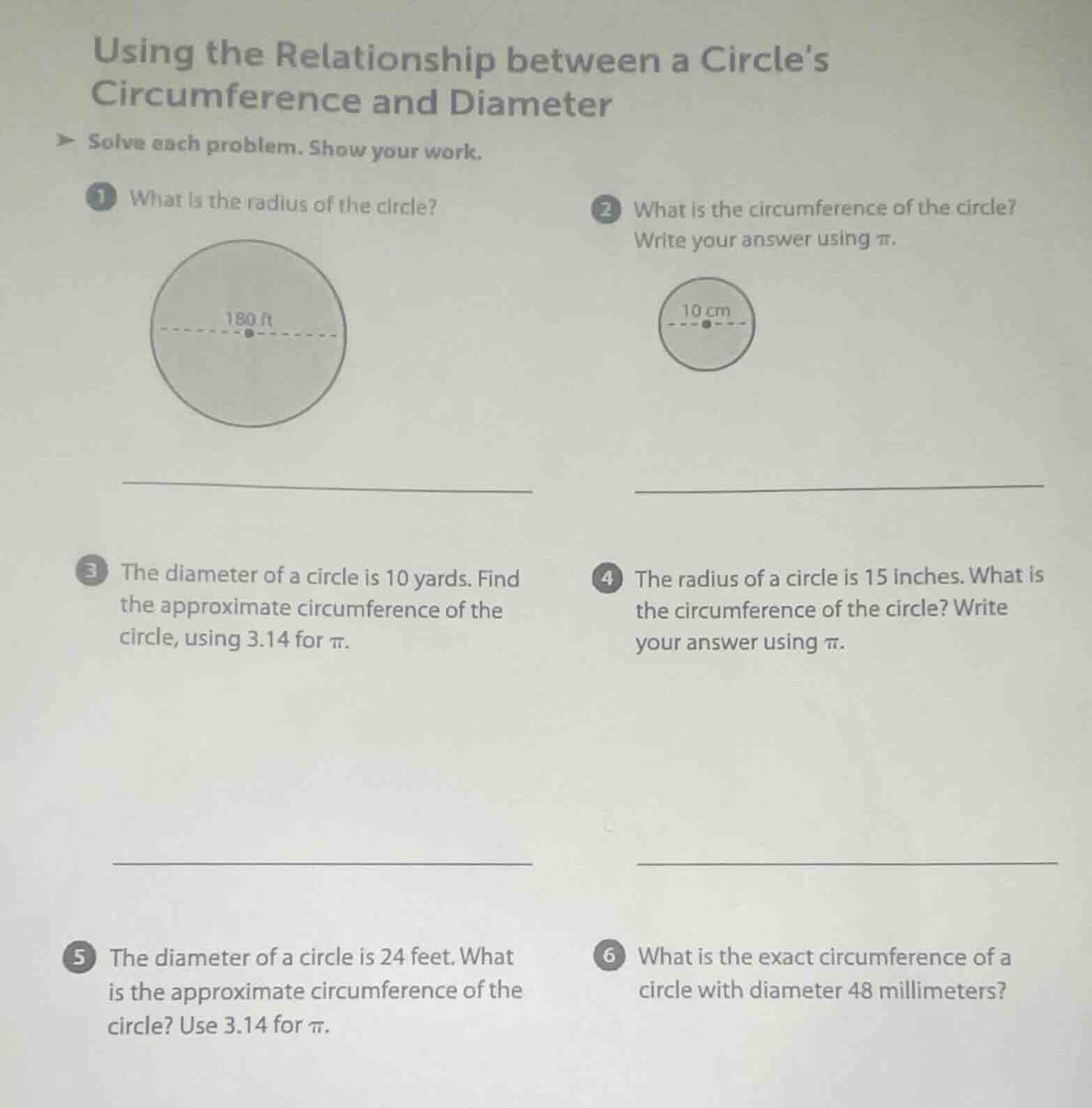 using the relationship between a circle’s circumference and diameter so…