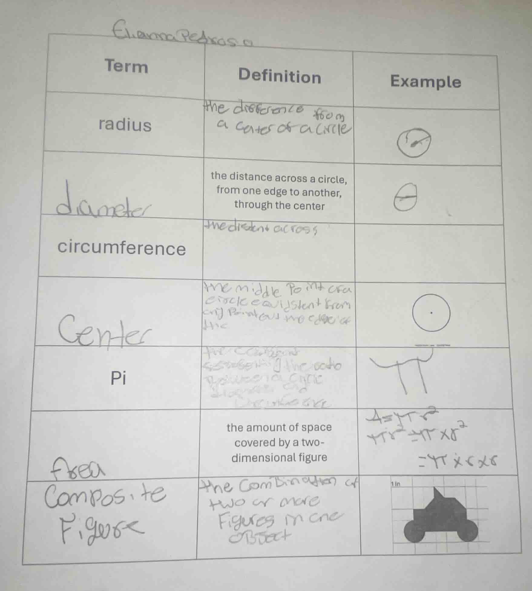 term | definition | example radius | the distance from a center of a ci…