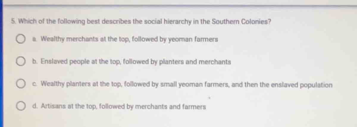 5. which of the following best describes the social hierarchy in the so…